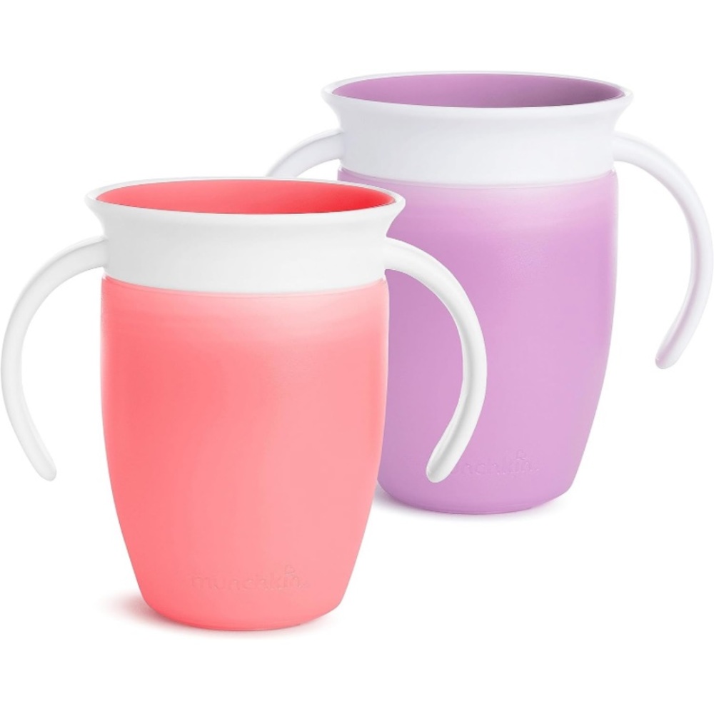 Munchkin Miracle 360 Trainer Sippy Cup, 7 Ounce, 2 Pack, Pink/Purple